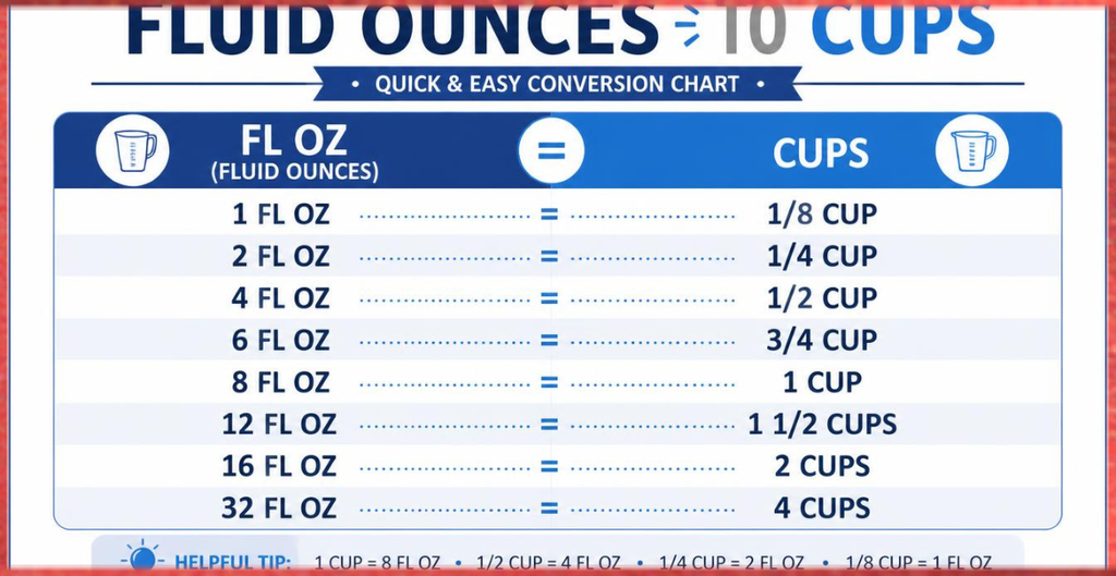 fl oz to cups conversion chart