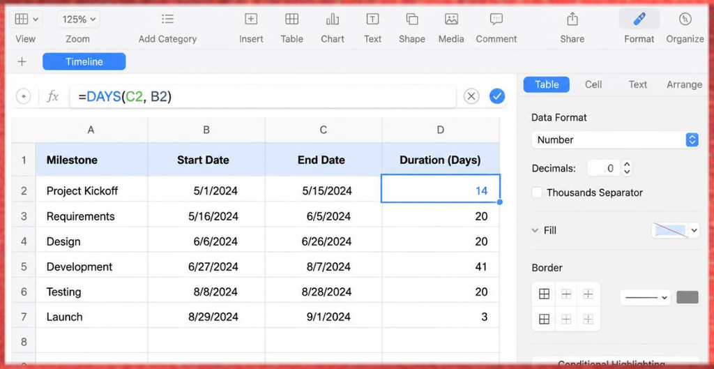 Apple Numbers Date Calculation